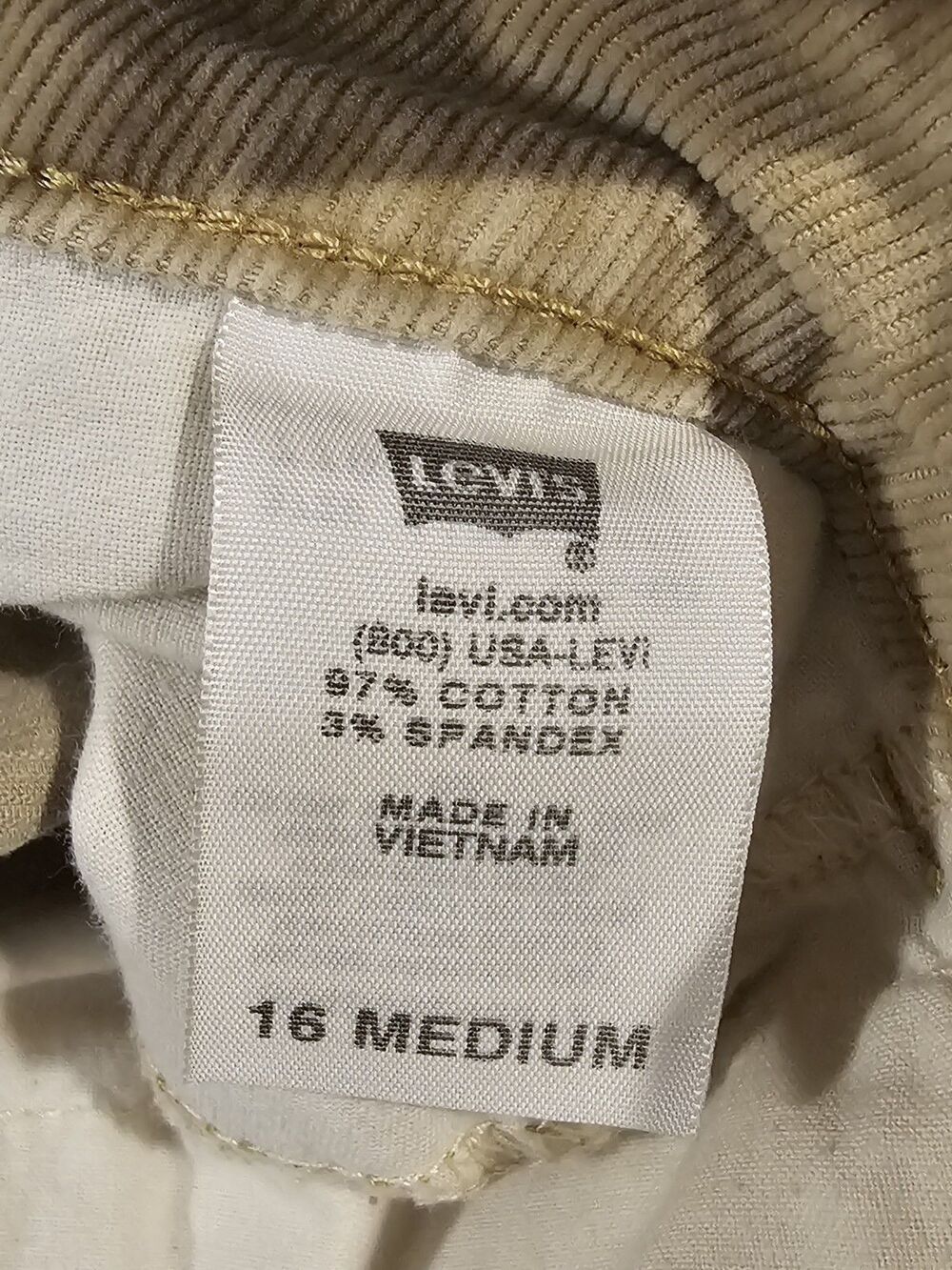 Levi’s 526 Slender Bootcut Corduroy Pants Womens 16M Tan Khaki 36x32 Y2K 2009 - Picture 9 of 9